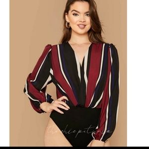 PLUS stripe dolman sleeve bloused bodysuit Z